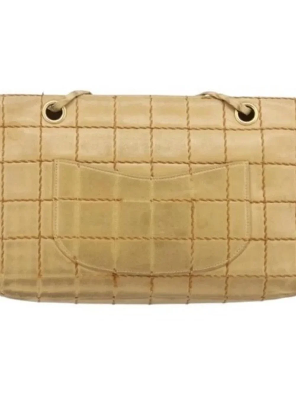 CHANEL Wild Stitch Choco Bar Chain Bag Lamb Skin Beige Gold CC Auth gh2006